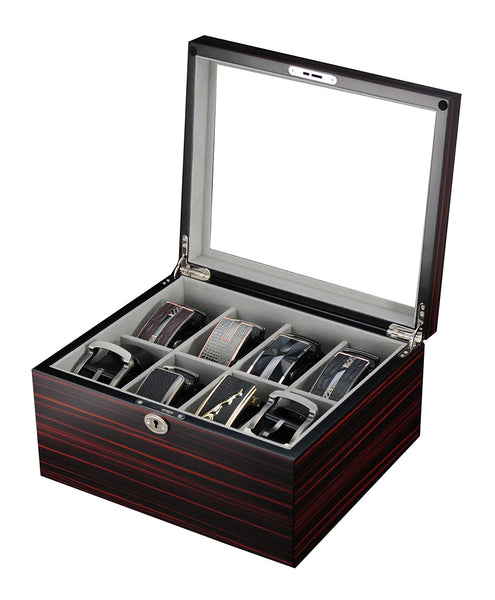 8 Slots Wooden Belt Organizer Display Case Glass Top Jewelry  display picture 2