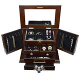 Large Wood Jewelry Box, Jewelry Organizer with Mirrored Lift Lid & Safety Lock-Used