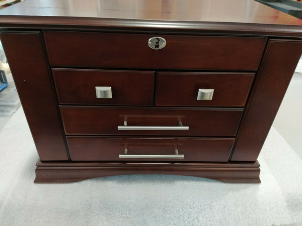 Large Wood Jewelry Box, Jewelry Organizer with Mirrored Lift Lid & Safety Lock-Used