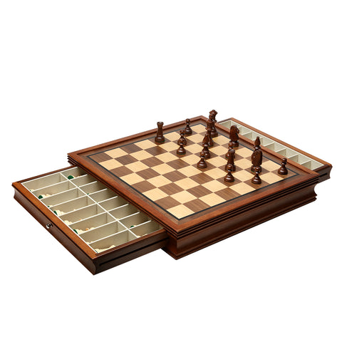 Wooden Chess Set with 2 Side Storage Drawers -Board Game