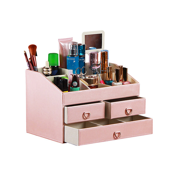 Arolly Fashion PU Leather Make Up Organizer Jewelry Cosmetic Desktop Storage Box Removable Collection Holder