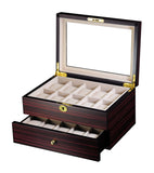 20 Slots Watch Display Case Glass Top Jewelry Storage Box Organizer with Lock