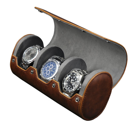3 Slot PU Leather Roll Watch Case Jewelry Organizer