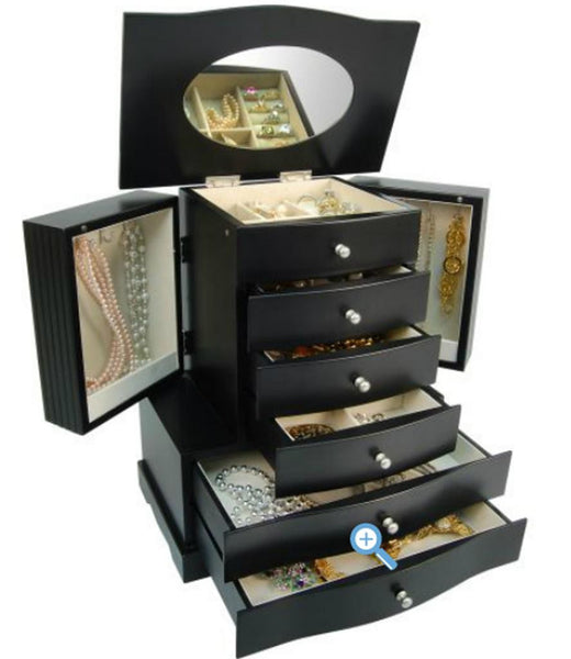 Java finish Armoire Style Wood Jewelry Box Organizer Storage Container Dimensions 11"H x 6.8"W x 9"Dned Compartments - Bevelled Glass 14 in x 12 in x 8 i