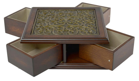 Handmade Wood Swirl Jewellery Box Storage Container Brand Bombay Dimension 3"H x 8"W x 8"D