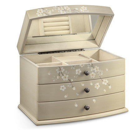 Hand Crafted Beige Wood blossom Jewellery Box