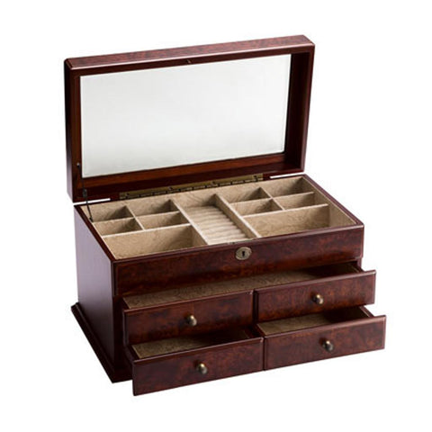 Vintage Classic Jewelry Box With Lock & Key - Dimensions 11.14 "W x 18.7 "D x 10.63 "H