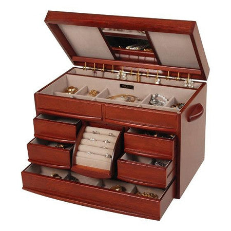 New Large Walnut Wood Finish Jewelry Box Ample Storage