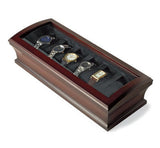 New Watch Display Case Mahogany Wood Finish - 6 Watches Brand Bombay - Glass Topped Case
