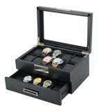 20 Slots Wooden Watch Display Case Glass Top Jewelry Storage Box Organizer