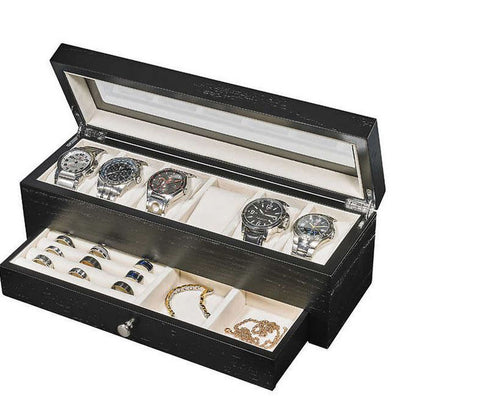 Elegant Watch Collector Box valet for 6 Watches with Jewellery Drawer And organizer