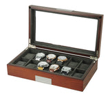 12 Slots Wooden Watch Display Case Glass Top Jewelry Storage Box Organizer