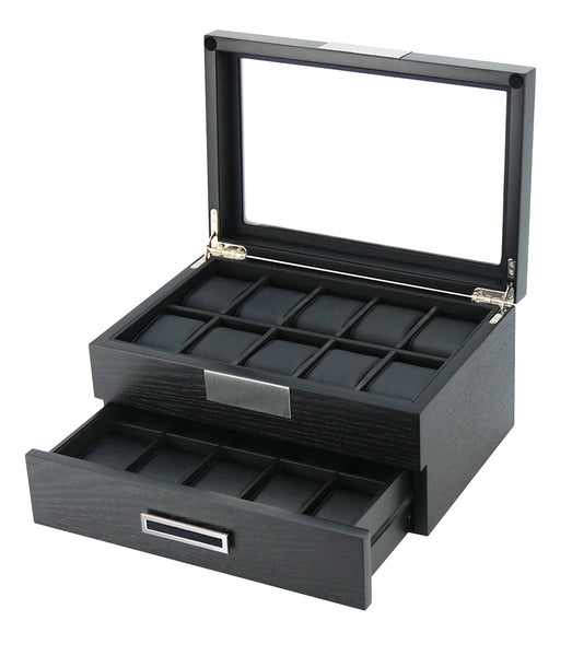 20 Slots Wooden Watch Display Case Glass Top Jewelry Storage Box Organizer