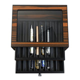 Arolly Fountain Pen Wood Storage Drawer Organizer with Glass Top Lid (Ebony)