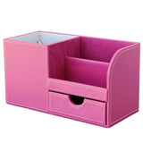 Leather Multi-function Desk Stationery Organizer Storage Box