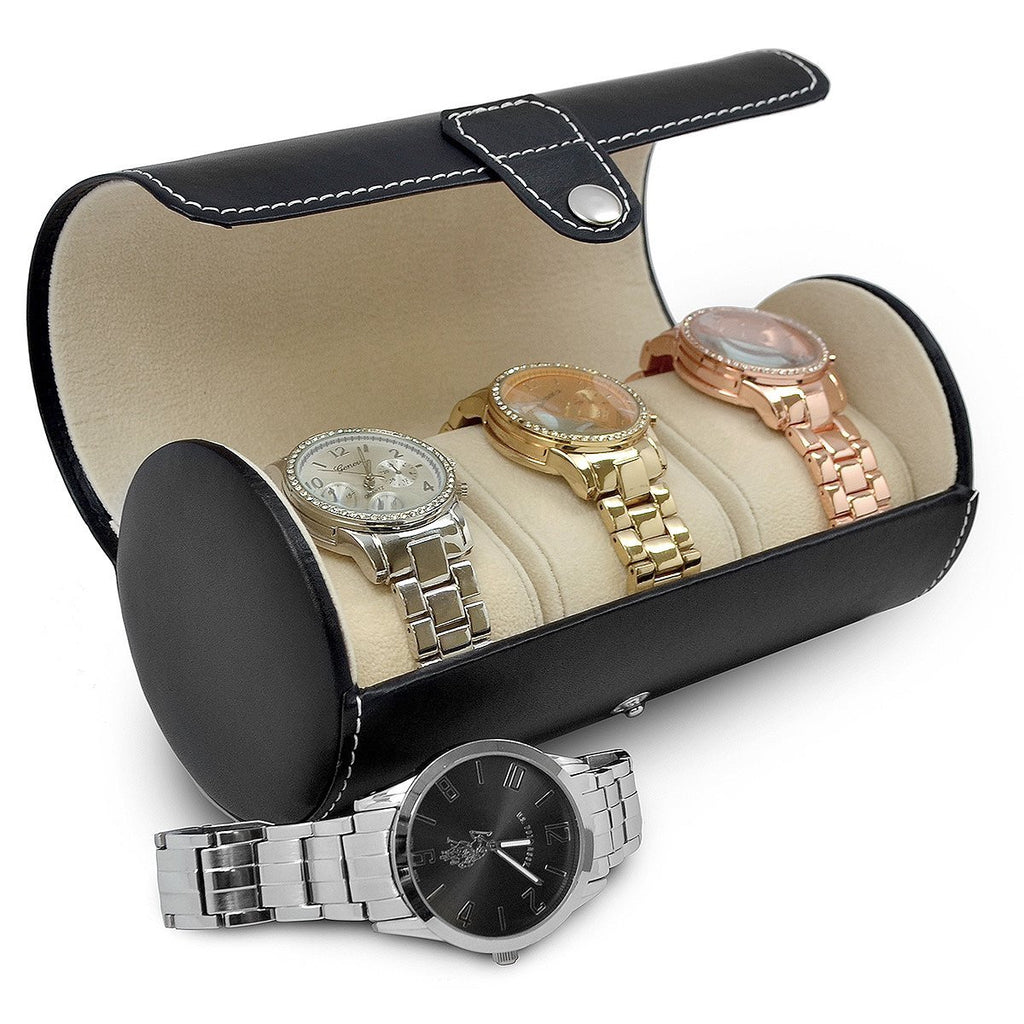 HELMDY Travel Watch Case - Twee Horloge Roll Opbergdoos Organizer voor Heren Dames Horloges & Smart Horloges tot 50 mm (Zwart/2 Slot HELMDY Travel Watch Case - Twee Horloge Roll Opbergdoos Organizer voor Heren Dames Horloges & Smart Horloges tot 50 mm (Zwart/2 Slot