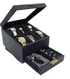 Modern Watch Collector Box Valet for 6 Watches with Jewellery Drawer