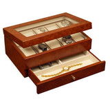 Oak Wood Finish 10 Watches Display Case Box w Drawer