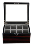 8 Slots Wooden Belt Organizer Display Case Glass Top Jewelry Storage Box with Lock