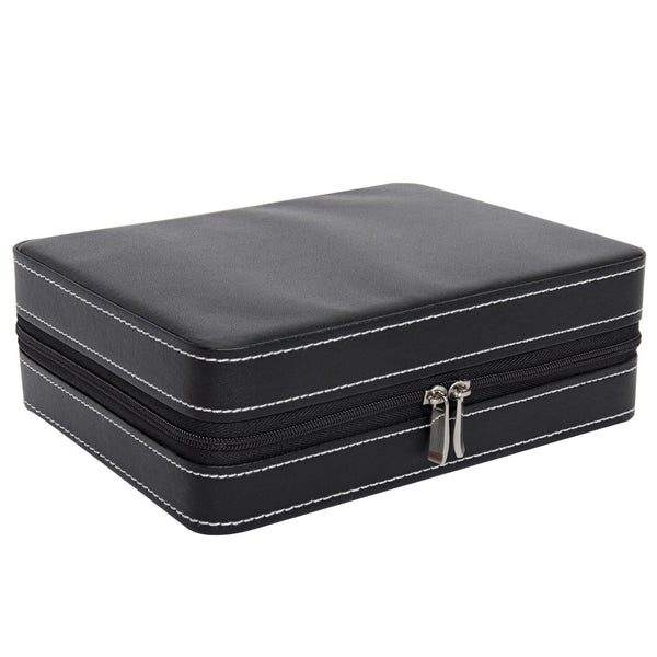 Top-quality Black Large 4 Watch Leather Display Box Zip Case Portable Travel Storage Organizer