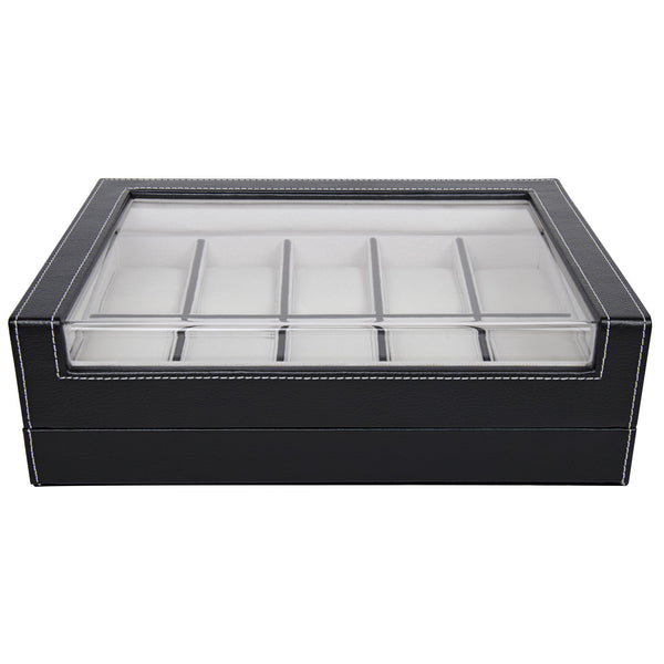 Top-Quality Black Large 10 Watch Case Leather Display Box Case Storage Organizer Valet