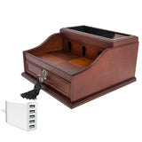 Arolly Valet Mahogany Wood Finish Charging Station And 4 Port USB Charger for iPhone, iPod, Samsung Galaxy, Nexus, Motorolla, HTC, LG, Blackberry & other Smart Phones