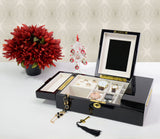 Executive High Gloss Black Wood Finsh Valet Watch & Cufflink Jewelry Box & Organizer Storage Case