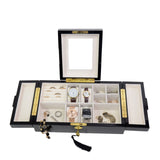 Executive High Gloss Black Wood Finsh Valet Watch & Cufflink Jewelry Box & Organizer Storage Case
