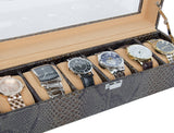 Leather Watch Display Storage Case 6 Watches Glasstop