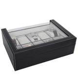 Top-Quality Black Large 10 Watch Case Leather Display Box Case Storage Organizer Valet